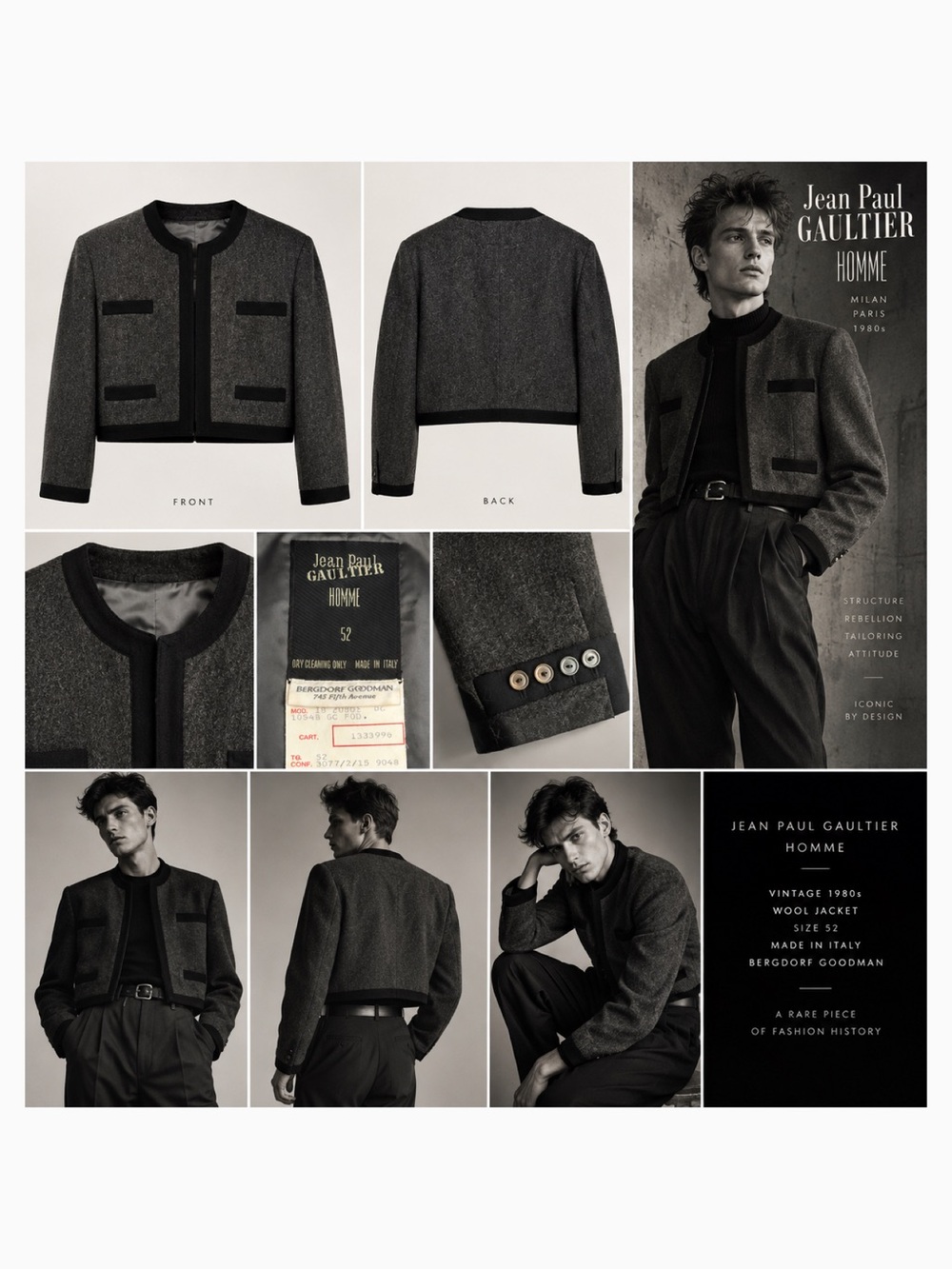 RARE VINTAGE JEAN PAUL GAULTIER HOMME WOOL JACKET — SIZE 52